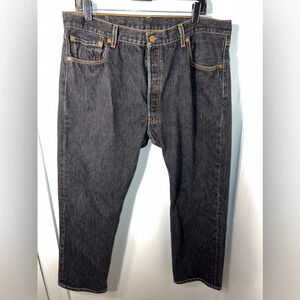 Levi’s 501, button fly, 5 pocket straight leg dark wash denim. 38 x 30